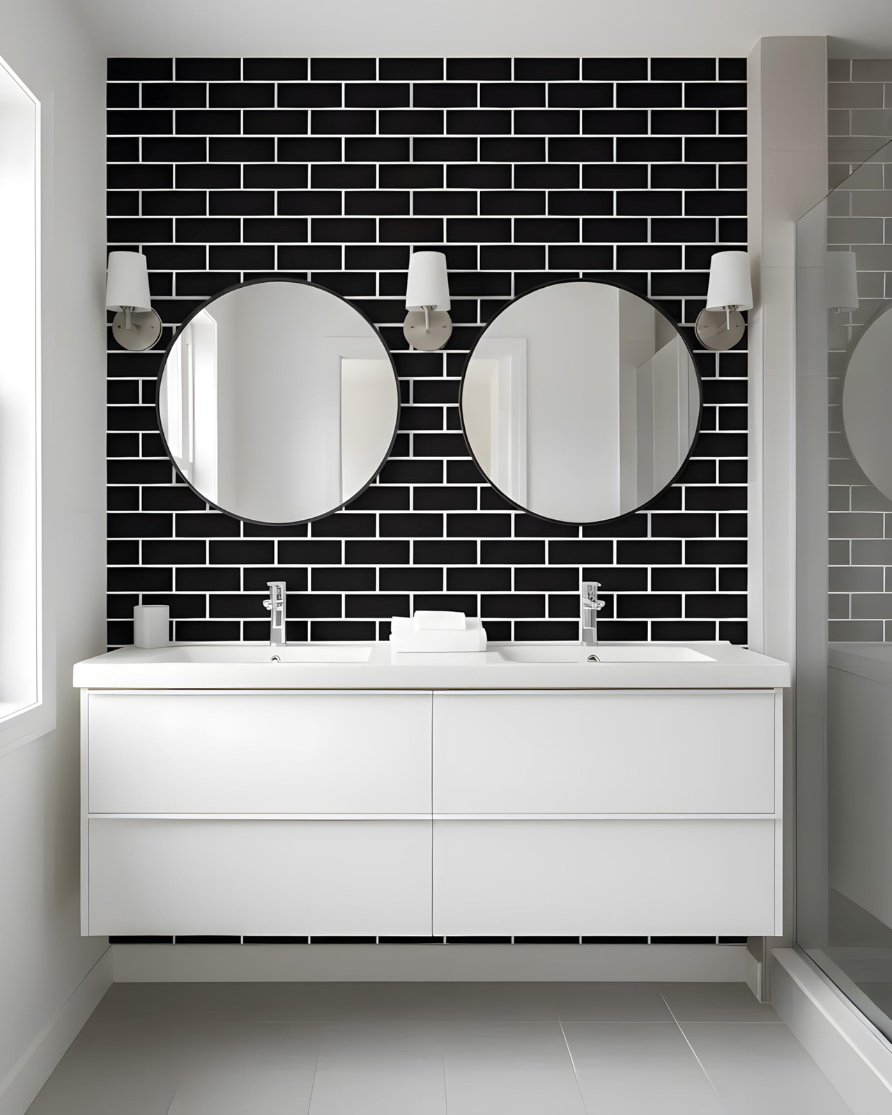 Black Brick Peel and Stick Wallpaper 17.7 x 196.8 Inch Faux Subway Tile Patte…