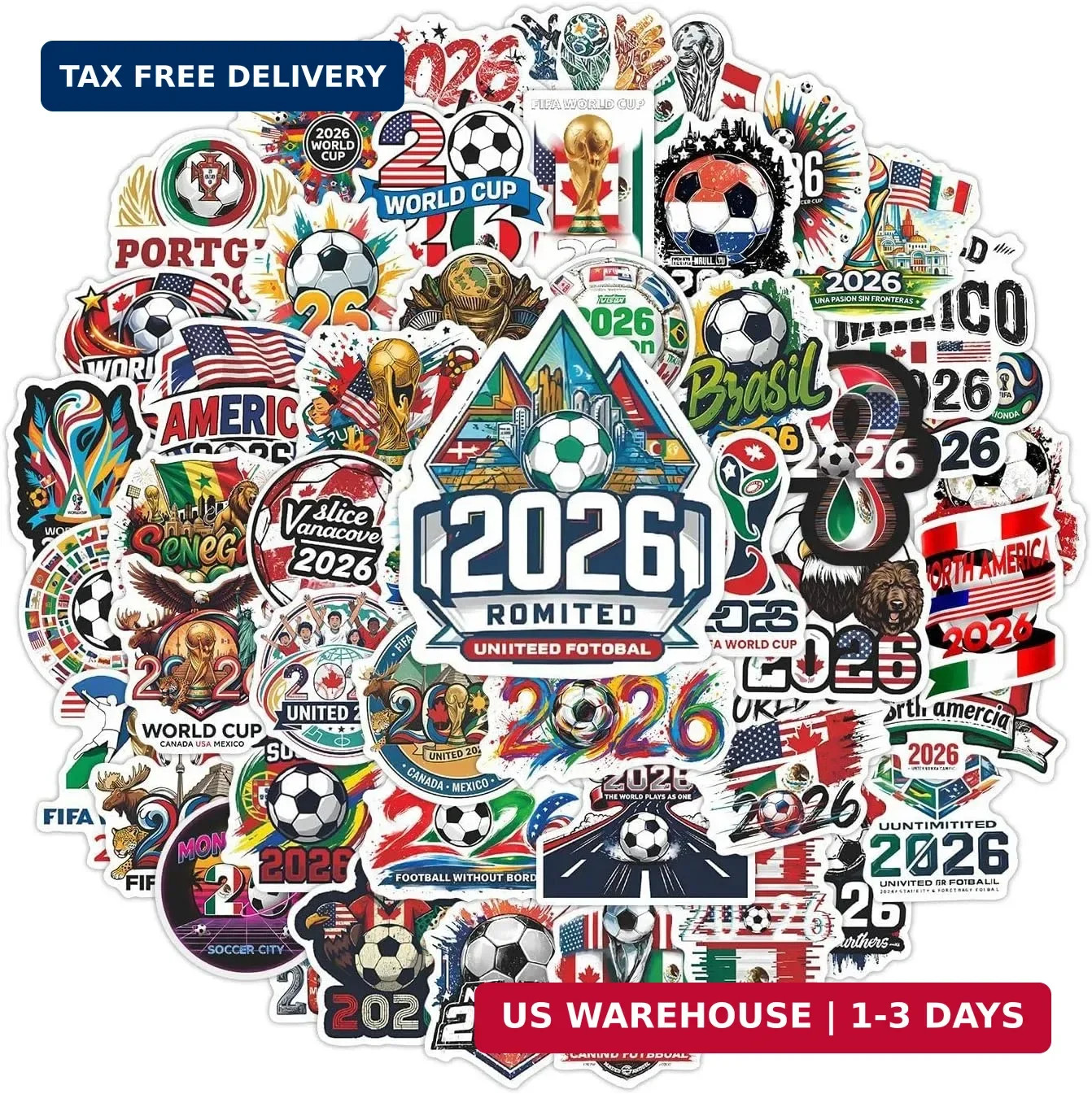 200Pcs World Cup Stickers, 2026 Sports Soccer Football Sticker Decal for Water B