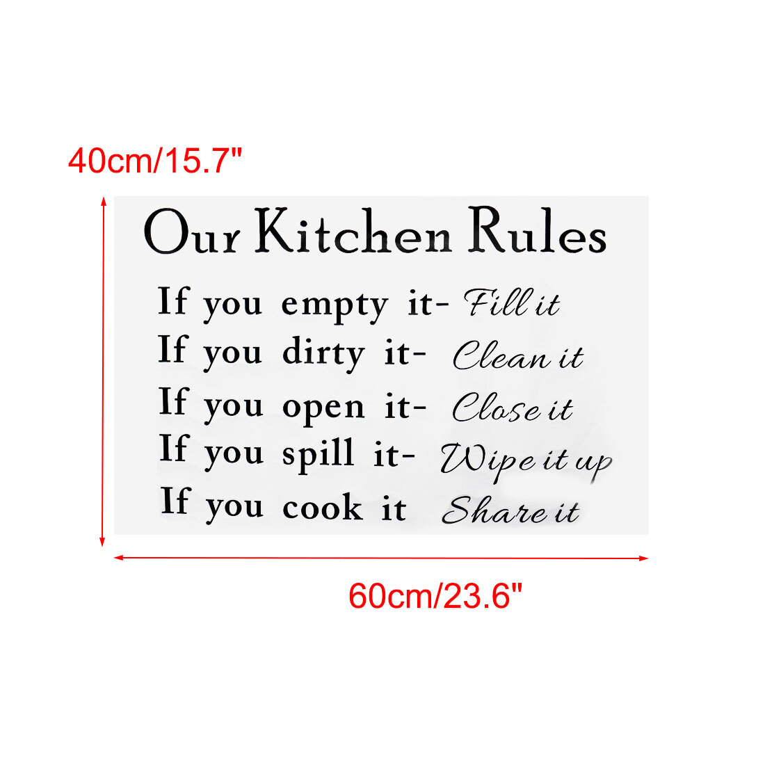 Kitchen Rule Pattern Wall Sticker Removable Art Decal for Bedroom Living Room