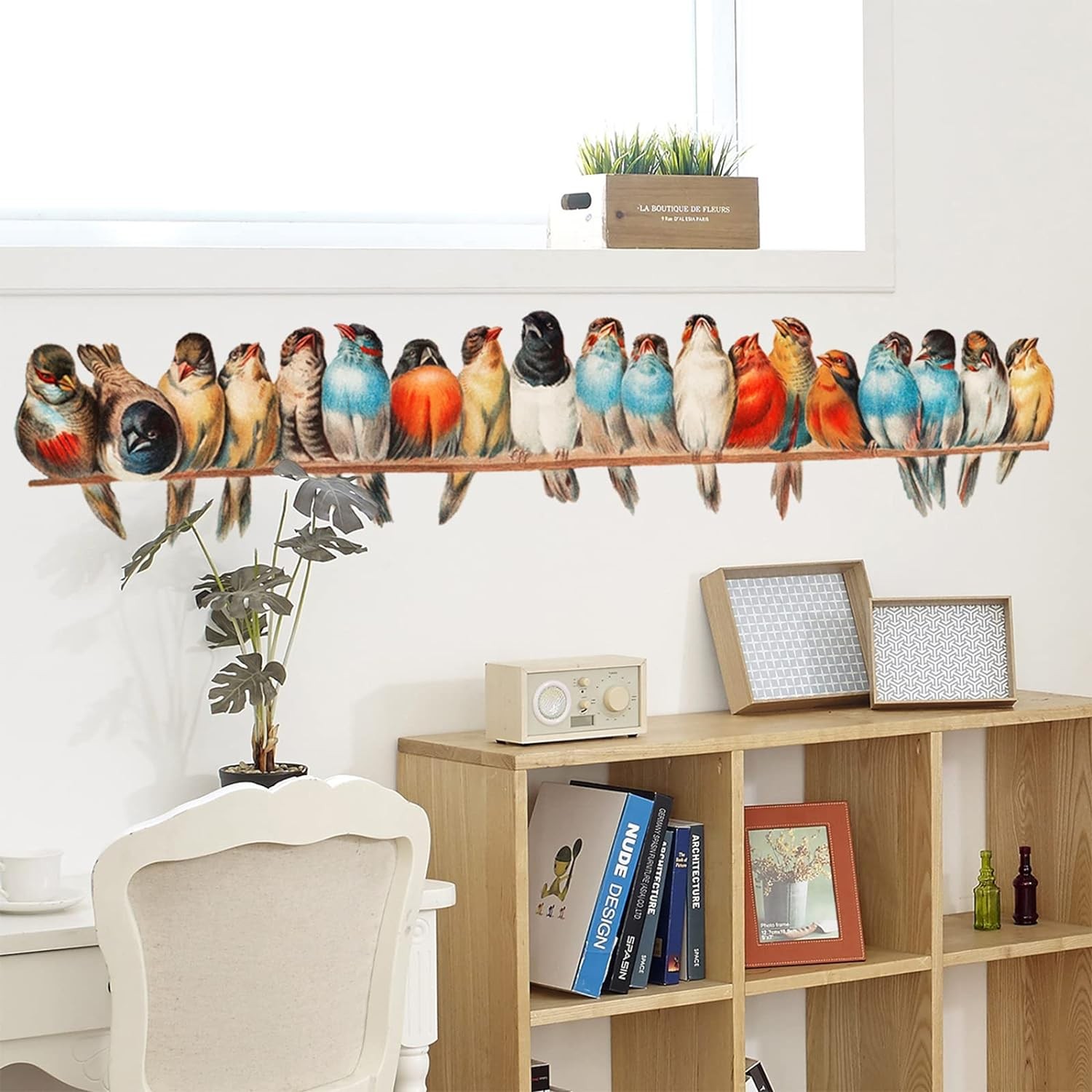 Watercolor Bird on Wire Wall Decals Removable