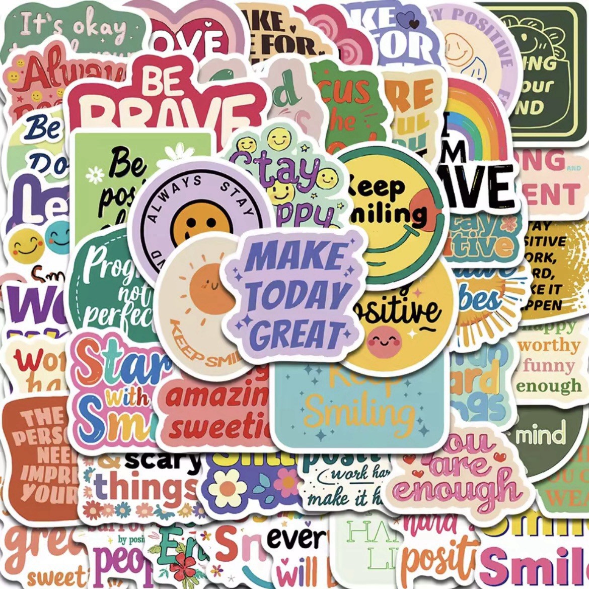 Positive Affirmative Style Stickers 50pc Words And Phrase Stickers FREE SHIPPING