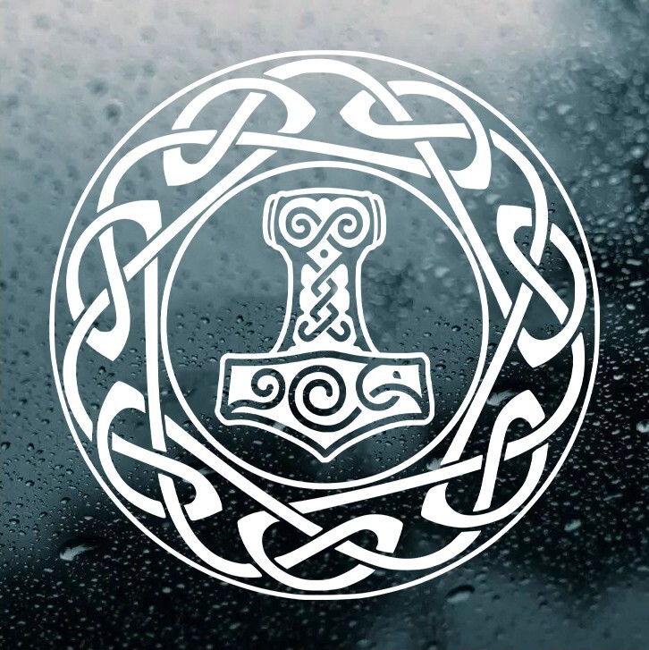 Celtic Knot Circle with Mjolnir Vinyl Decal | Hammer of Thor Thunder Norse Odin