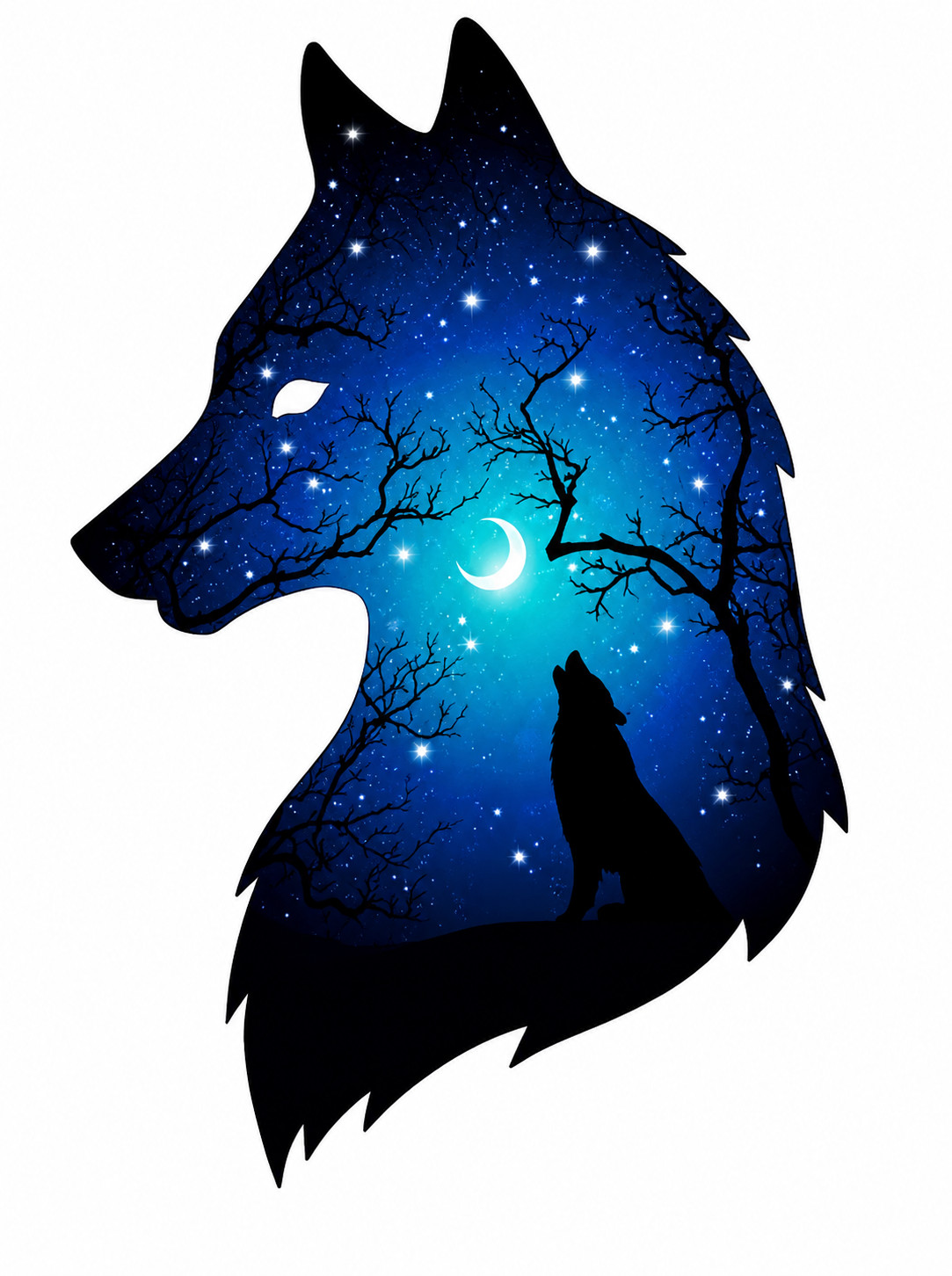 Galaxy Wolf Howling Sticker Vinyl Decal Night Sky Aesthetic Laptop Car Waterproo