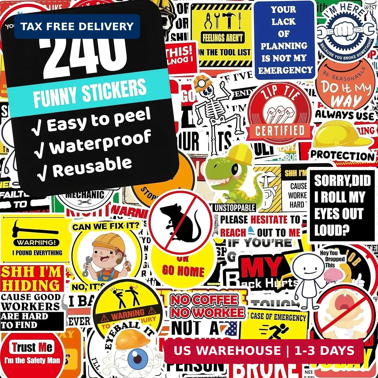 240 PCS Hard Hat Stickers for Adults- Funny,Sarcastic,No Repetition,Blue Collar