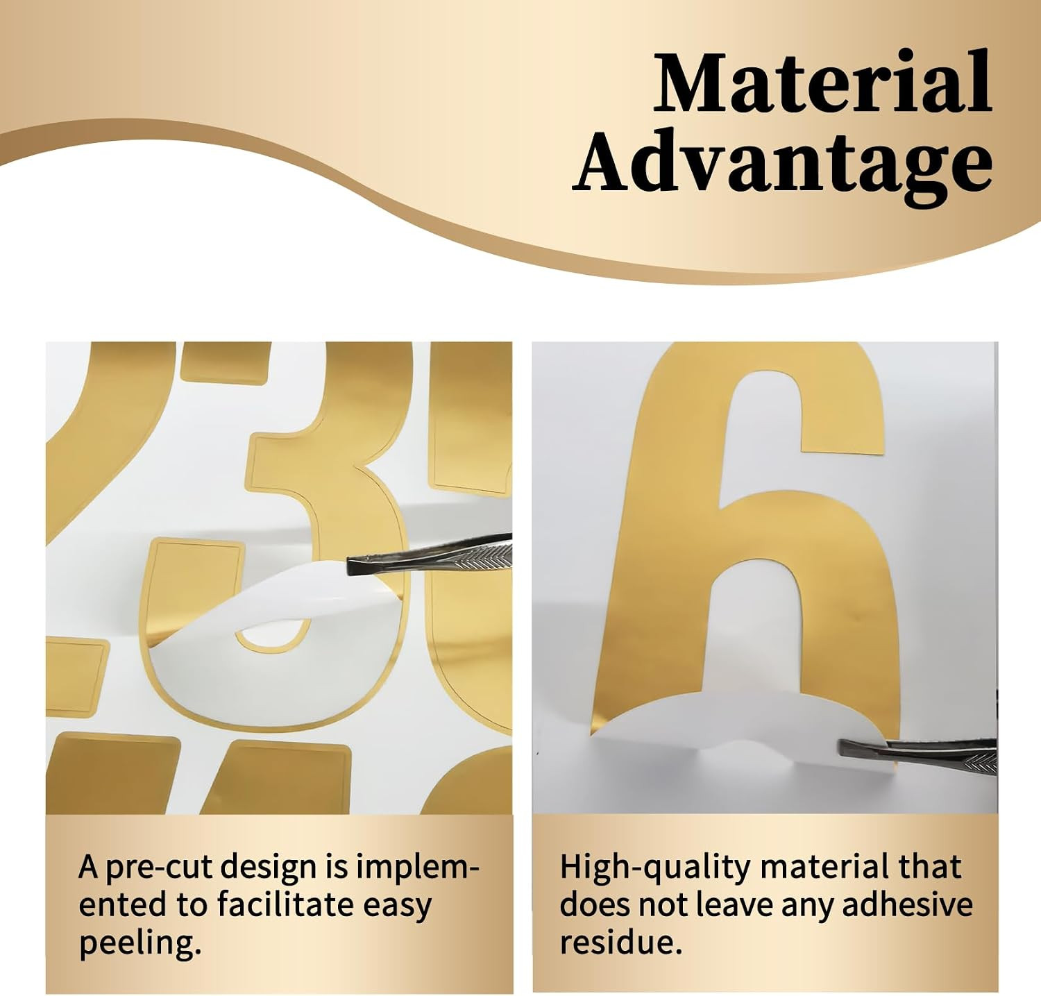 Large 5 Inch Number Stickers,Vinyl Self Adhesive Sticker (8 Sheets Gold) | 0-9 N