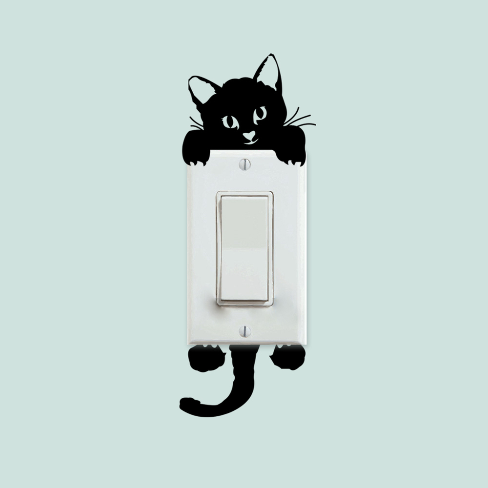 CUTE 2-piece CAT Light Switch Sticker 2.5" x 2.25" Black or White (#58)