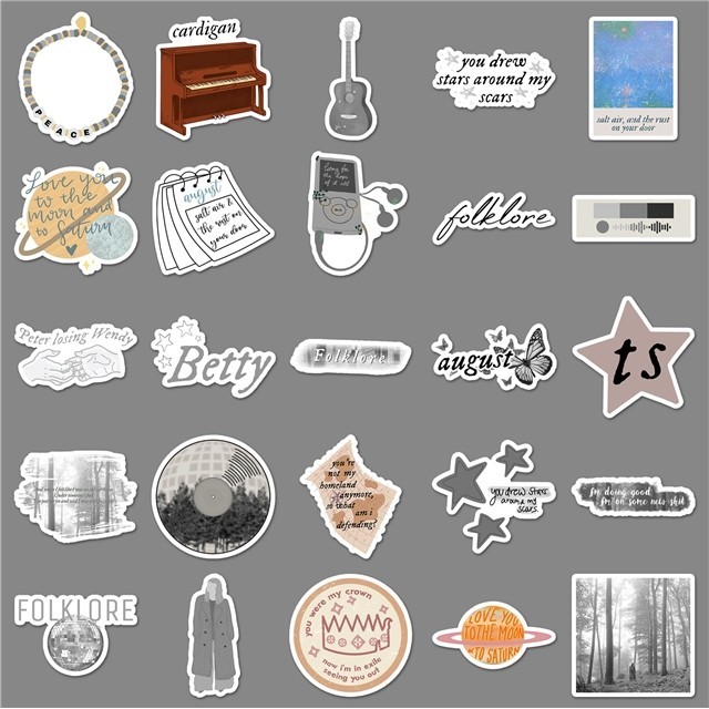 50 Piece Taylor Swift Stickers Party Favor, Water Bottle, Decor, Music Folklore