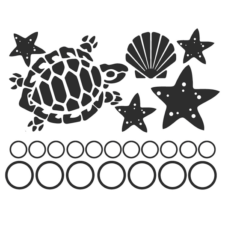 Turtle Wall Decal Starfish Bubbles Wallpaper Ocean Shells Removable Vinyl, g37