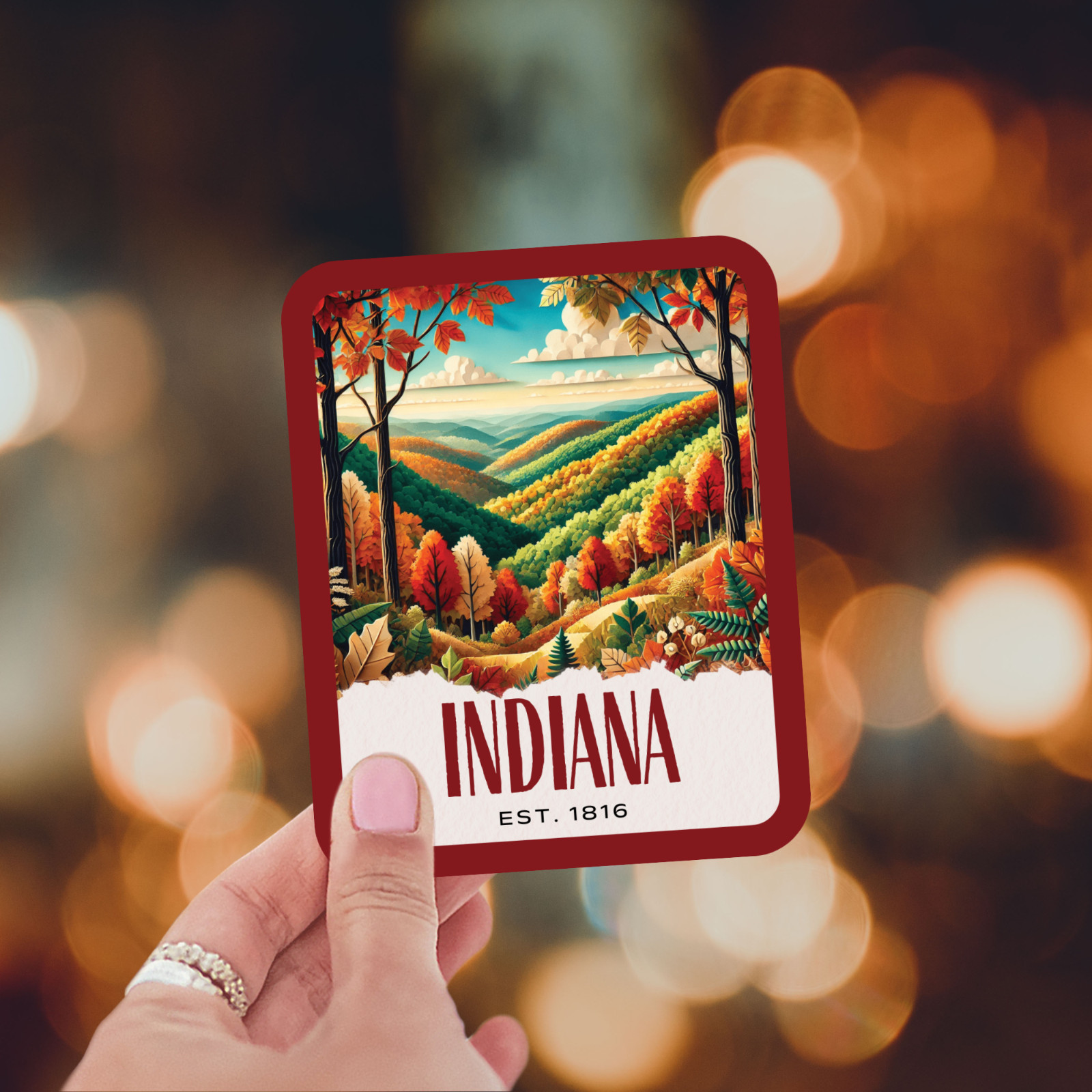 Indiana State Sticker, Paper Collage Look, Brown County Vinyl Decal