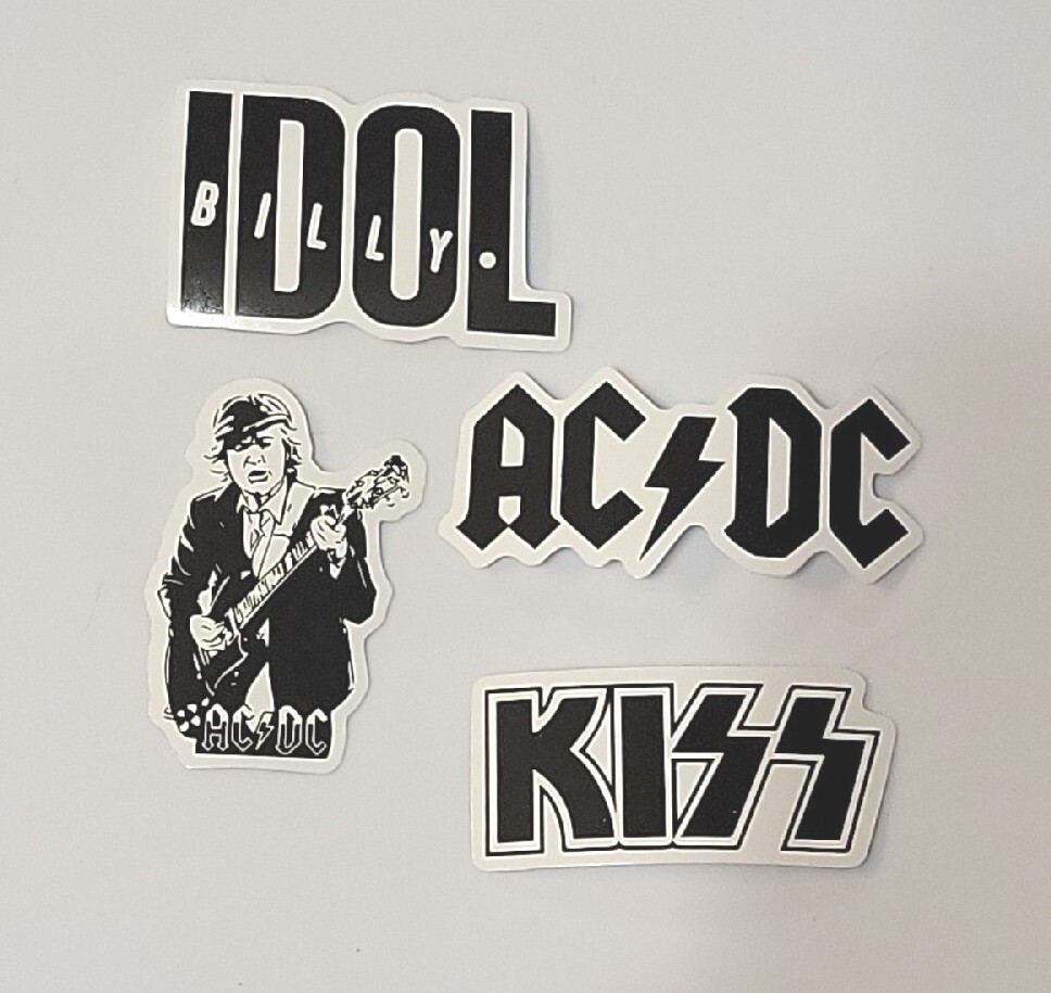 *4* New Classic Rock AC/DC KISS IDOL Waterproof Water Bottle Vinyl Stickers B/W