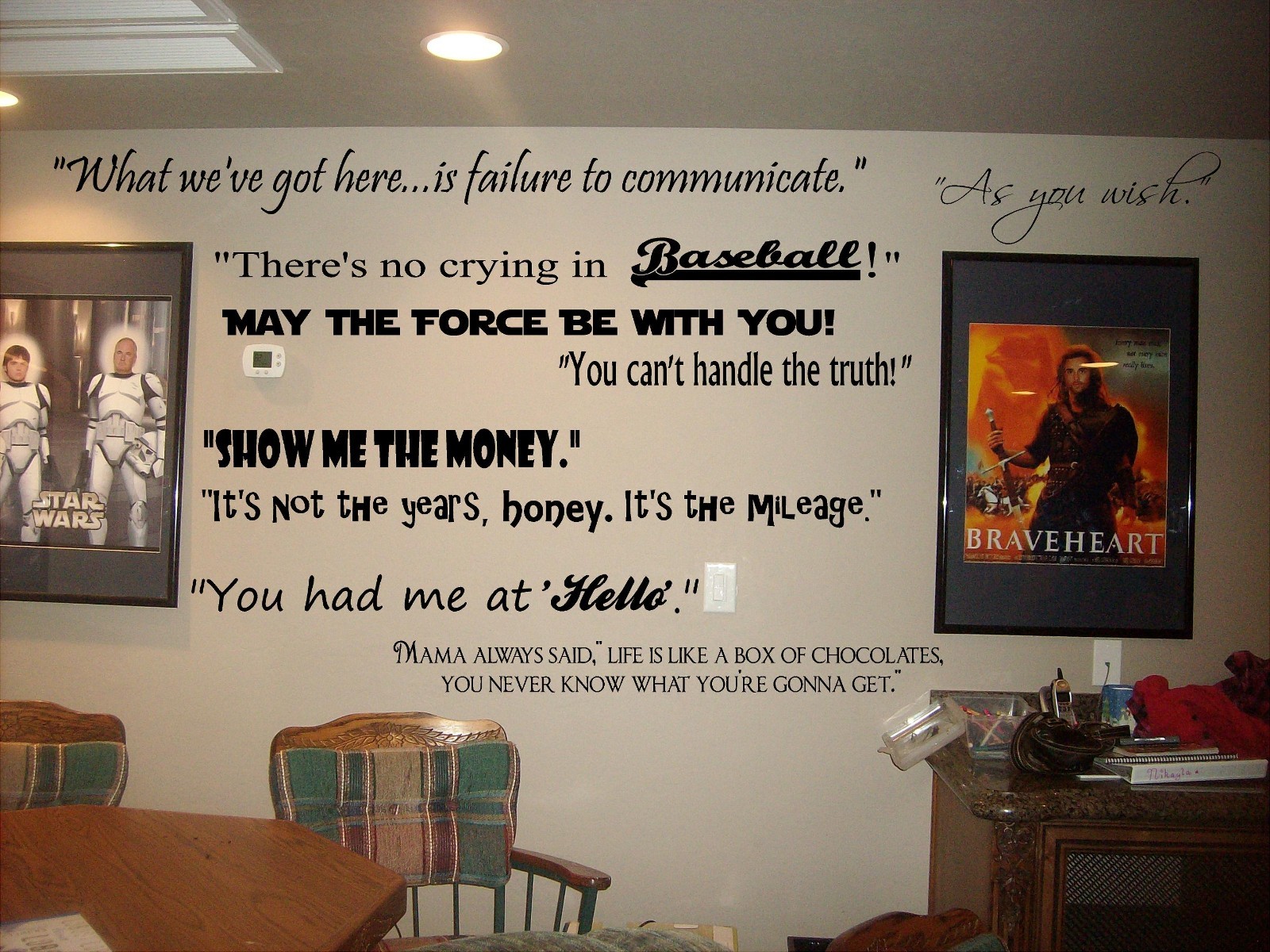 Movie Quotes wall lettering decals for theater room art decor murals cinema