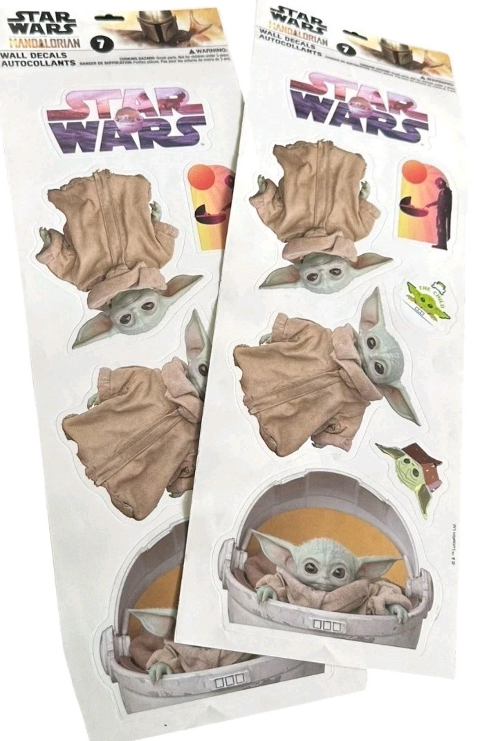 Star Wars The Mandalorian Baby Yoda Wall Decals Reusable Removable 2 Sheets
