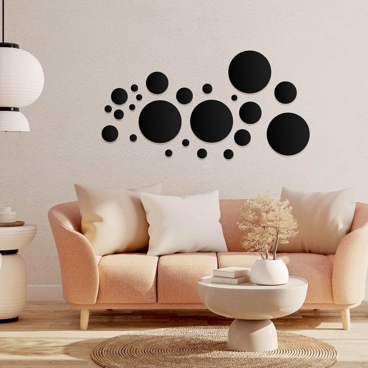 Modern Black Acrylic Round Mirror Wall Decals – 32 Pcs for Bright Living Spaces