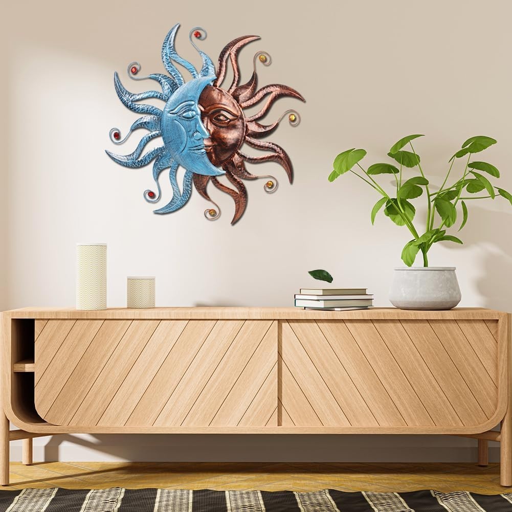 Sun and Moon Metal Wall Decor, 28" Large – Indoor Outdoor