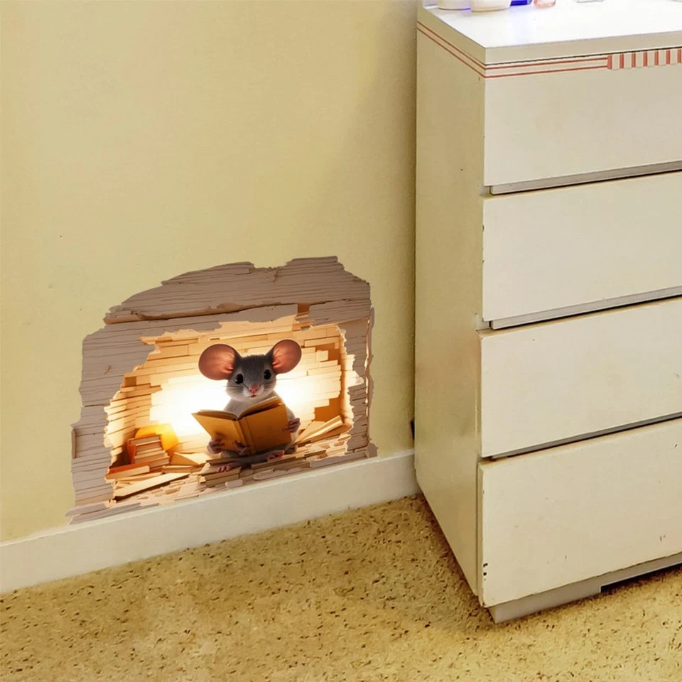 6PCS 3D Mouse Hole Wall Decals Peel and Stick,Decorative Wall Stickers, Fun A…