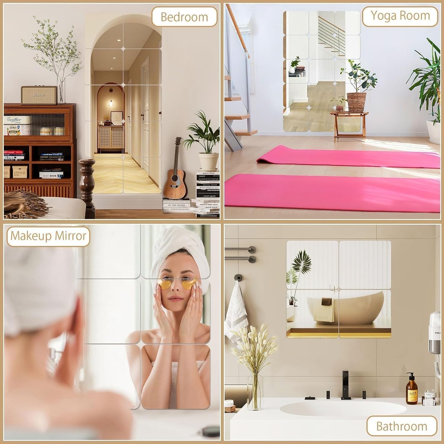 Frameless 8×8 Inch Self-Adhesive Acrylic Mirror Sheets – 8 Pack for DIY Decor