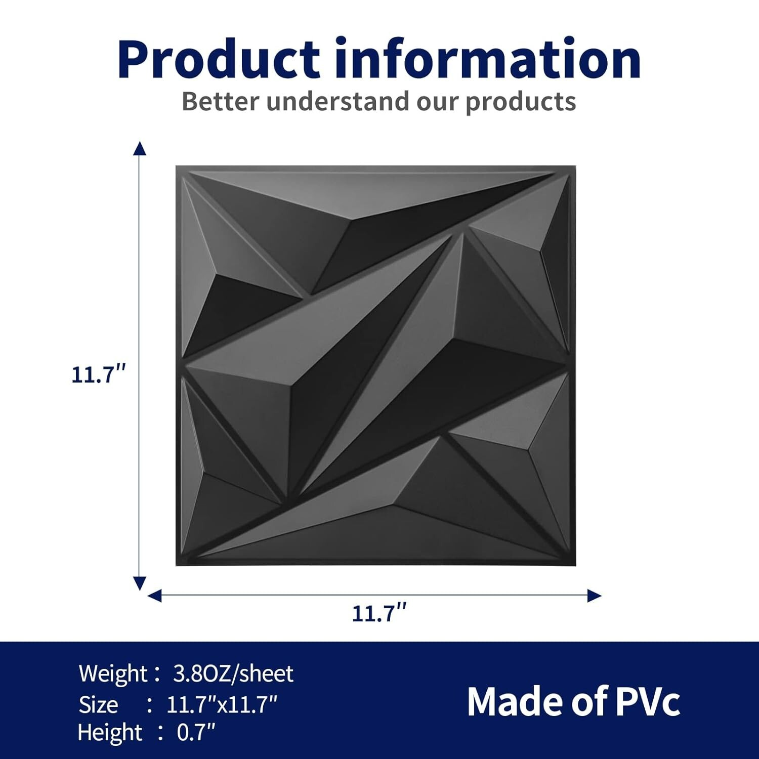 33 Luxury Diamond Wall Panels – Versatile PVC – Black – 12"x12" – 32.Sq.Ft.