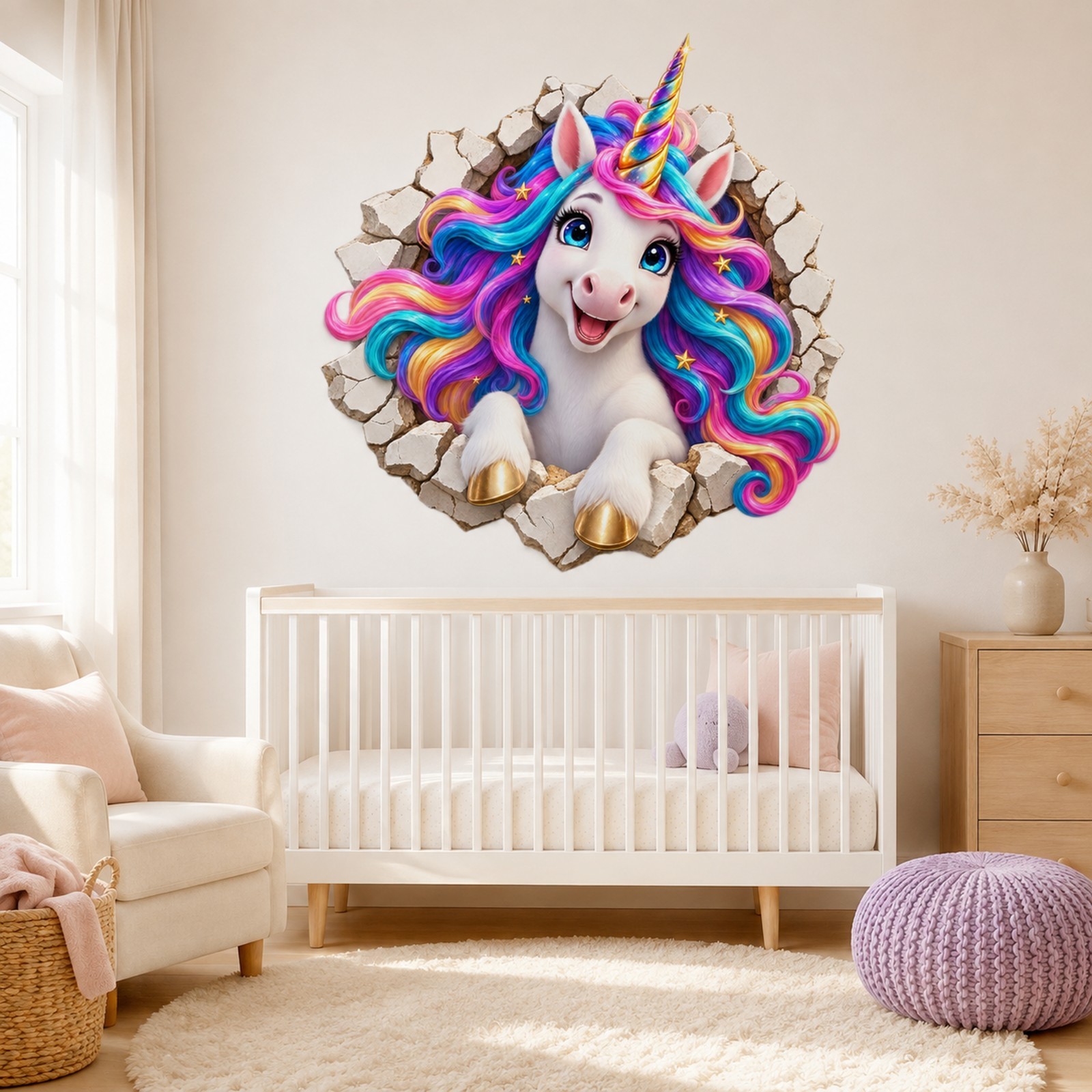 3D Unicorn Wall Decal Rainbow Vinyl Sticker Girls Bedroom Nursery MELU-001