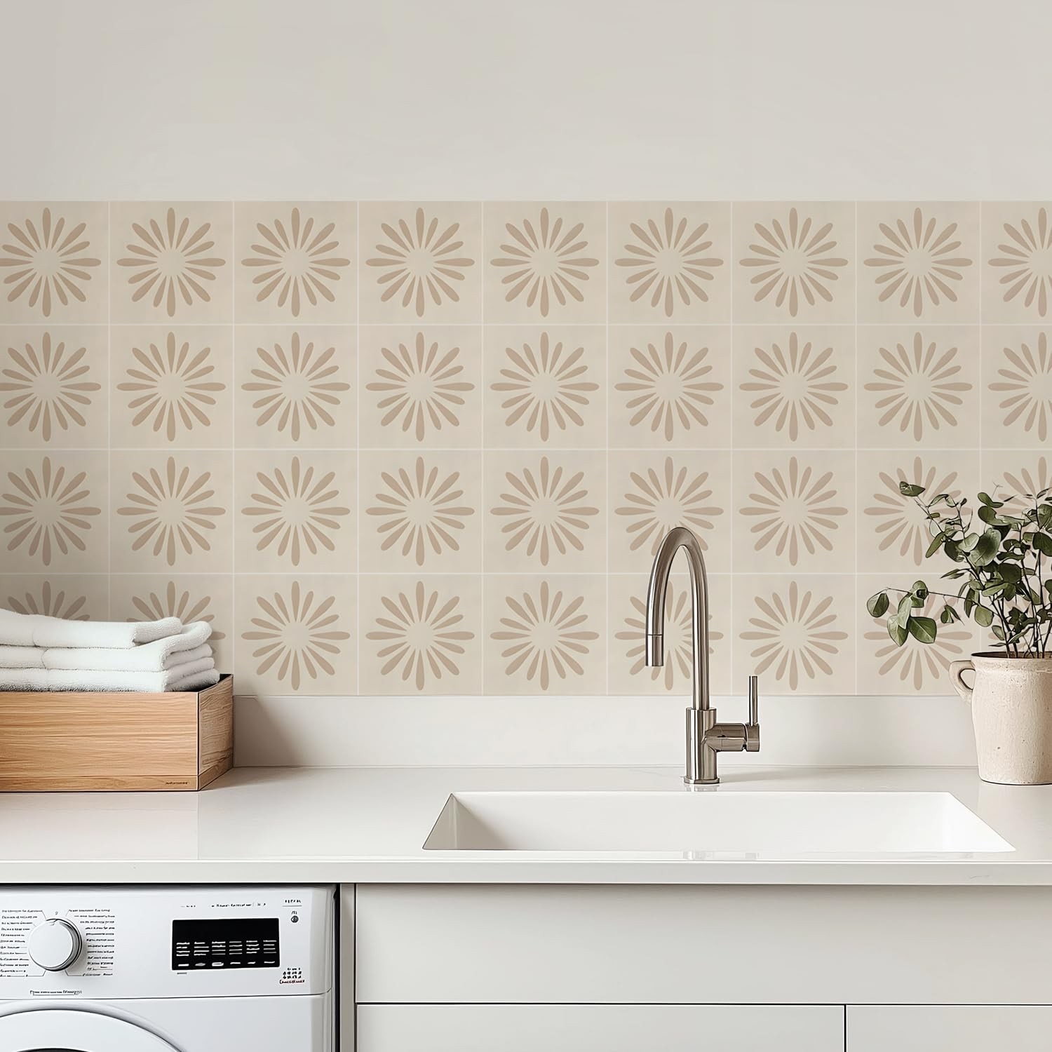 30 Pack, 4×4 Inch Neutral Peel and Stick Vinyl Decals, Modern Geometric Sunbu…