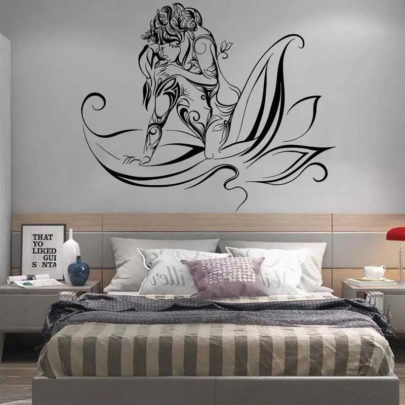 Loving Couple Sitting On Lotus Leaf Wall Sticker Abstract Couple Love Decor