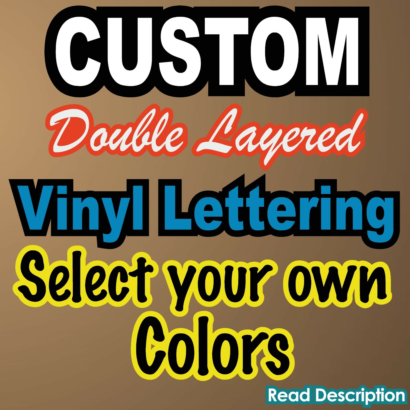 CUSTOM Lettering Decal With Background, Outline, or Contour Two Colored Sticker