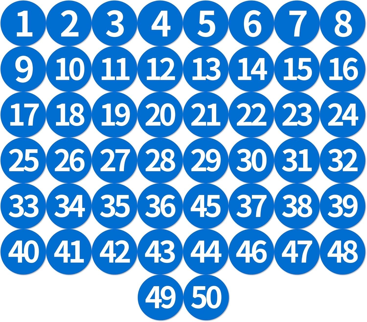1-50 Blue Number Vinyl Stickers 1.2" Waterproof Self-Adhesive Consecutive Decals