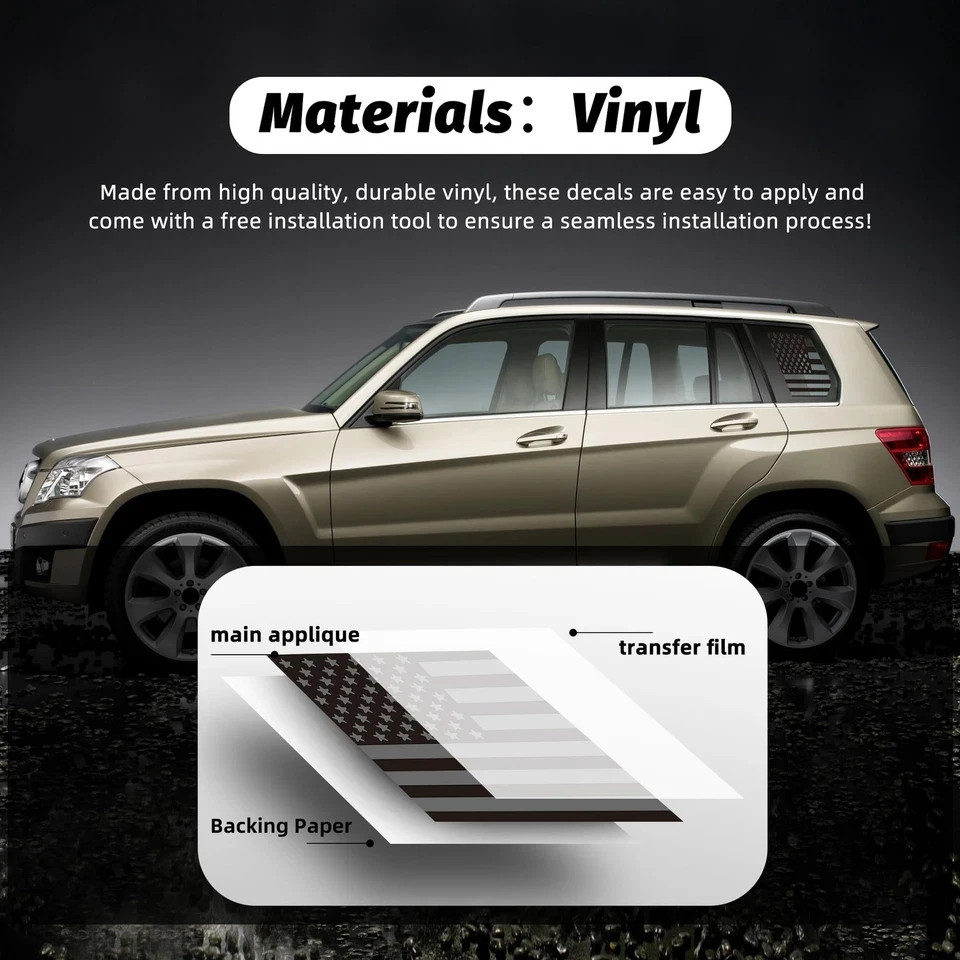 Rear Quarter Window American Flag Decal Car SUV Trucks, Universal Matte Back USA