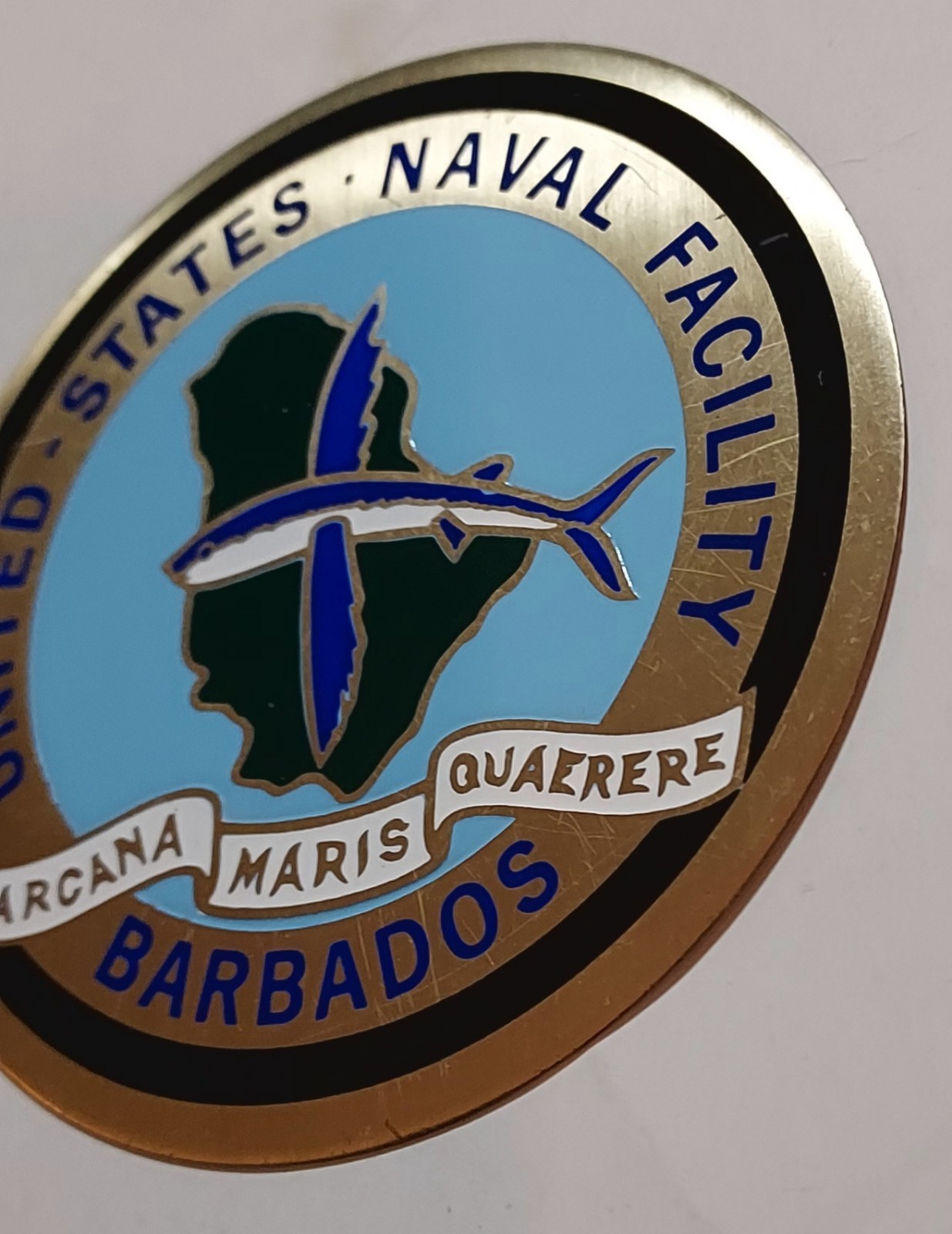 ( ALUMINUM ) 3" DECAL, STICKER- former United States Naval Facility in Barbados