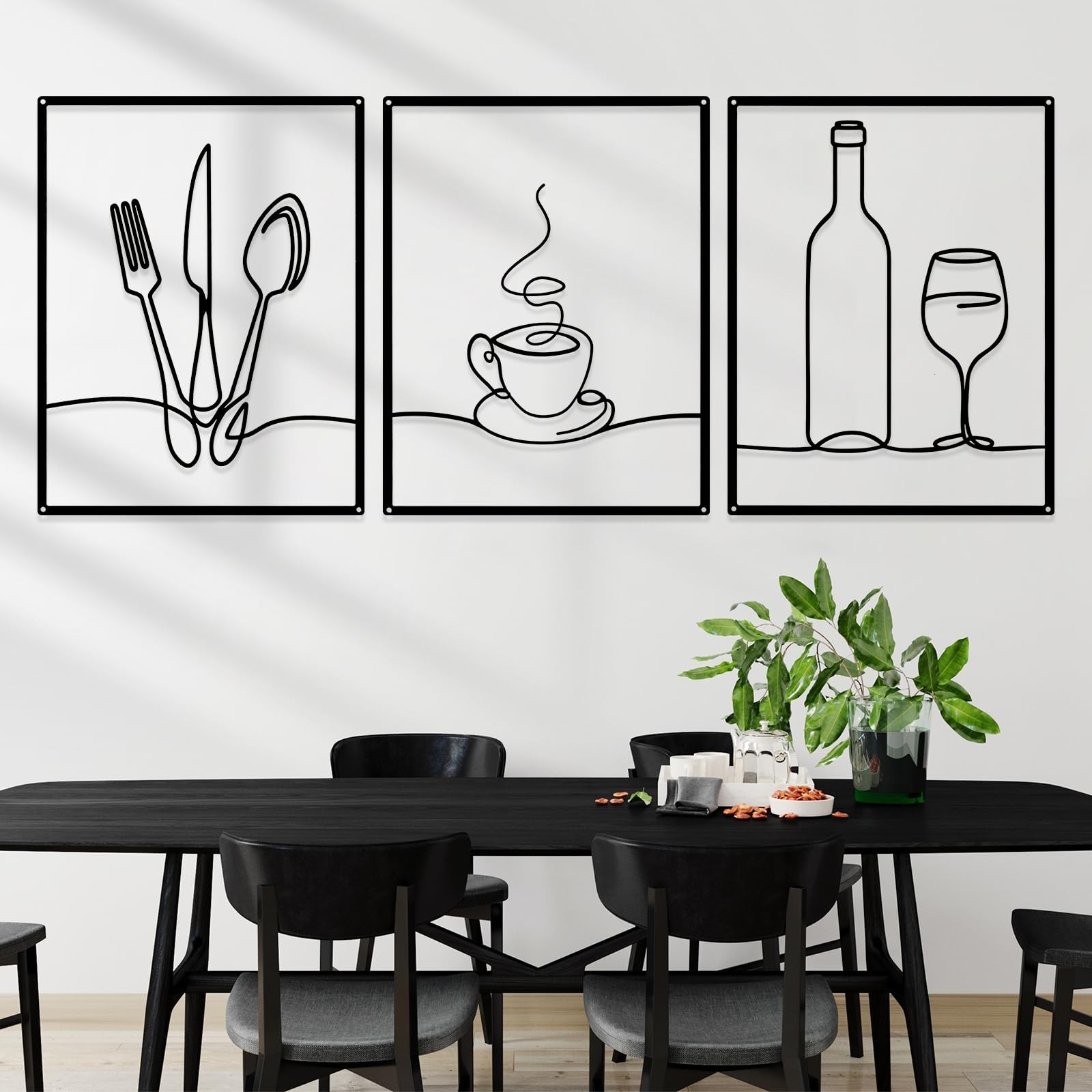 Otoolling 3 Pieces Metal Minimalist Line Kitchen Signs Wall Decor Drawing Rus…