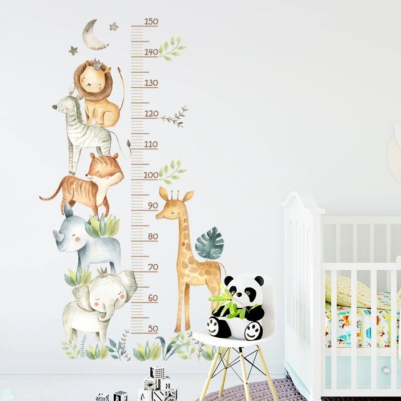 3PC Cartoon Animal Height Ruler Wall Sticker Waterproof Removable Kids Decor