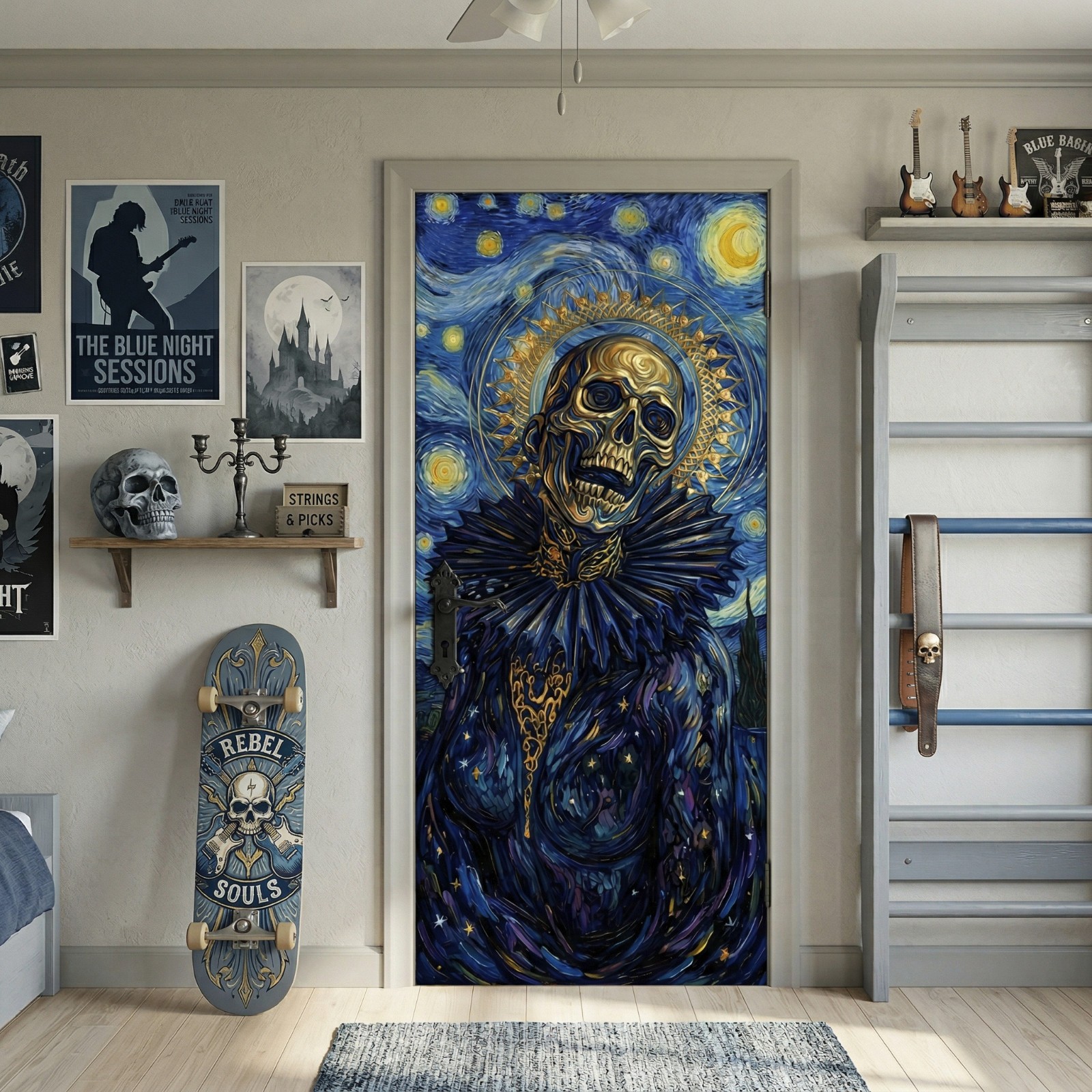 Darkness in Van Gogh's Starry Night Door Wrap, 1-piece Laminated Sticker Mural