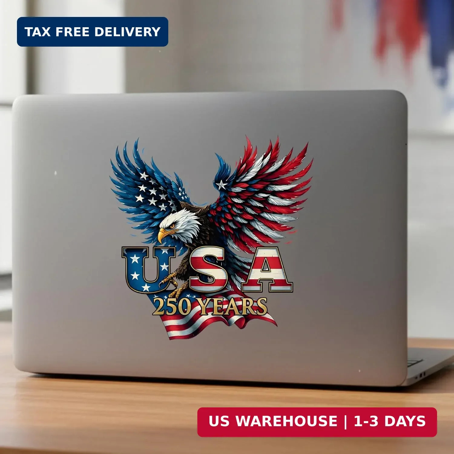 Car Decals Set 2pcs USA 250th Anniversary Patriotic Vinyl Stickers