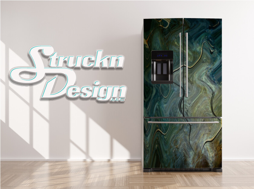 Liquid Wave Gold Dark Cyan Blue Ground Fridge Freezer Wrap Side Door Vinyl Decal