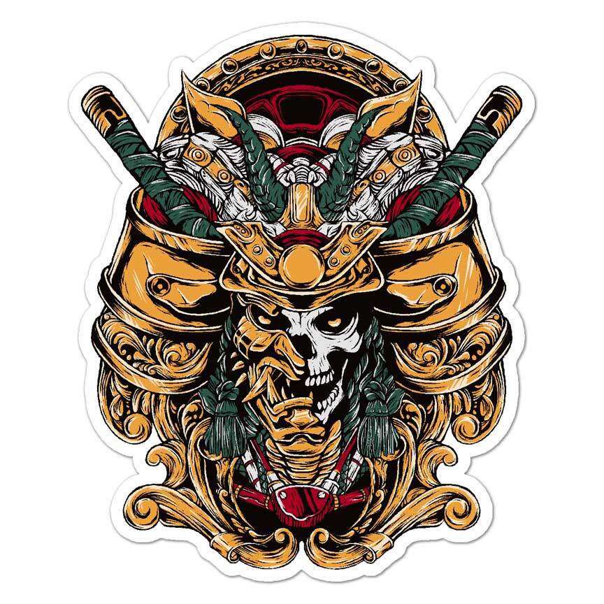 Japanese Skull Mask, Vinyl Decal Sticker, Indoor Outdoor, 3 Sizes, #7855