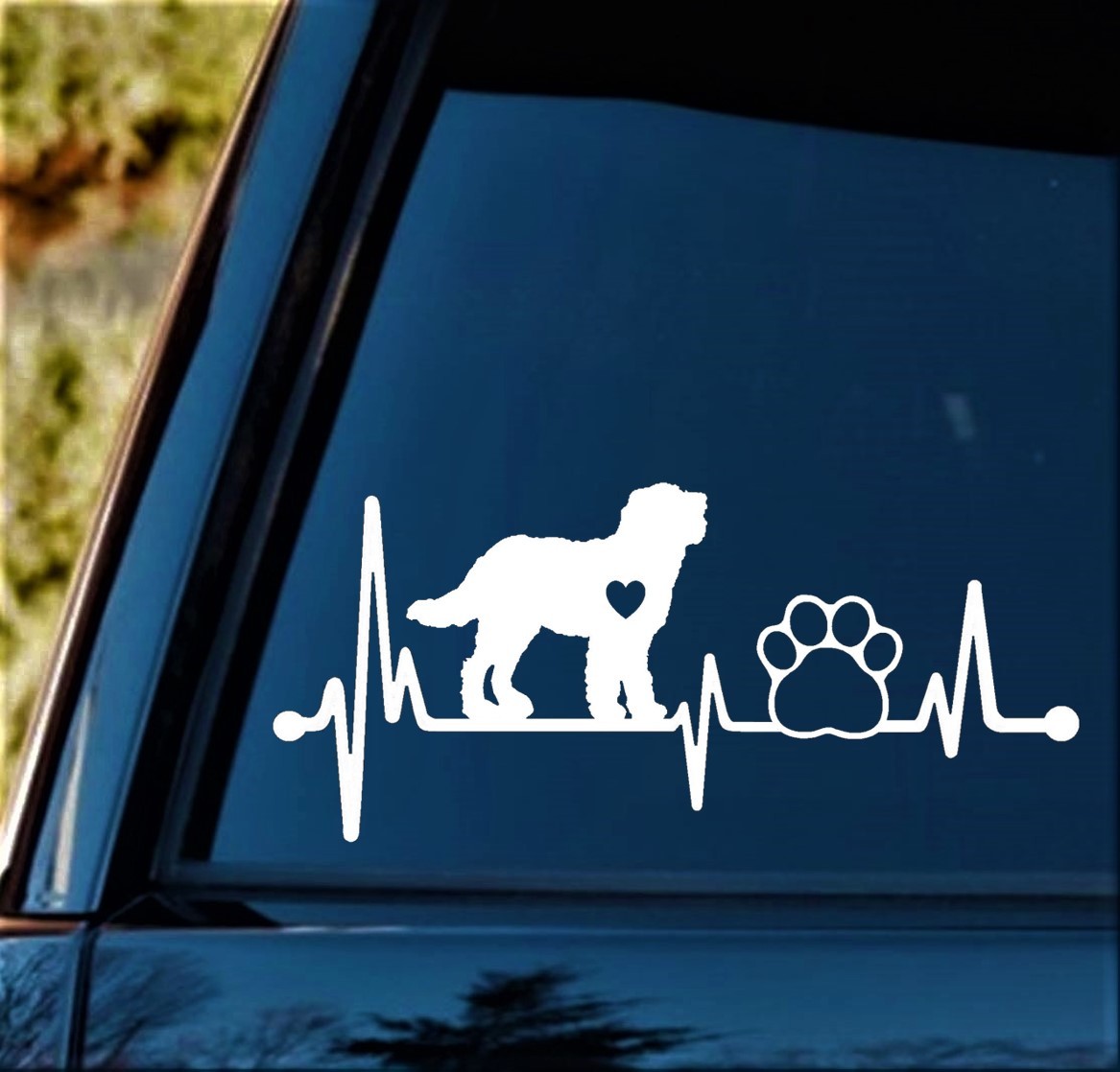 Labradoodle Doodle Decal Heartbeat Lifeline Dog Paw Sticker Car Window BG 154