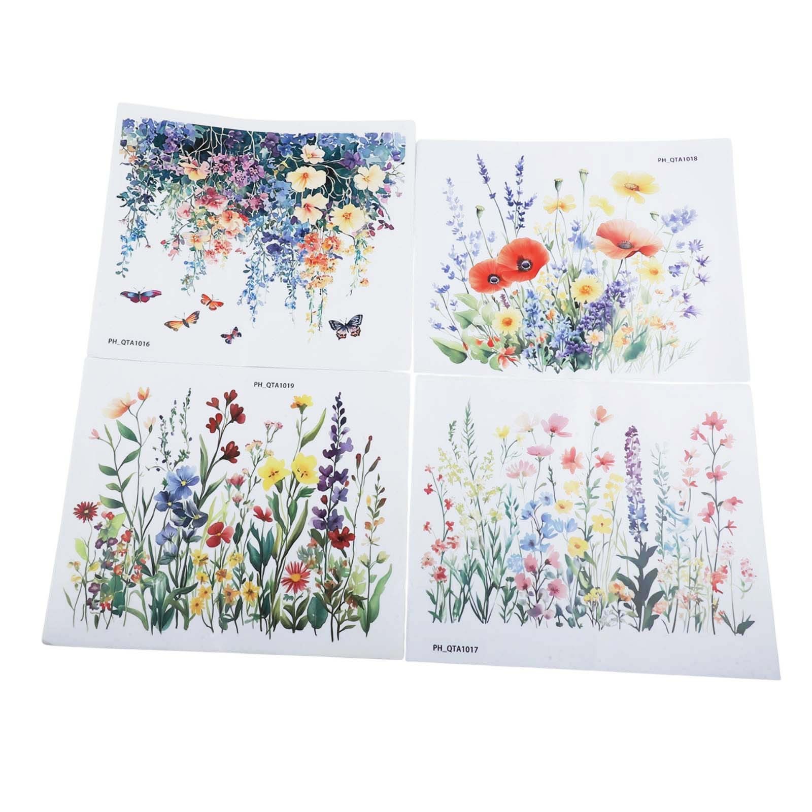 Decorative PVC Stickers for Toilet with Floral and Leaf Designs Set of 4