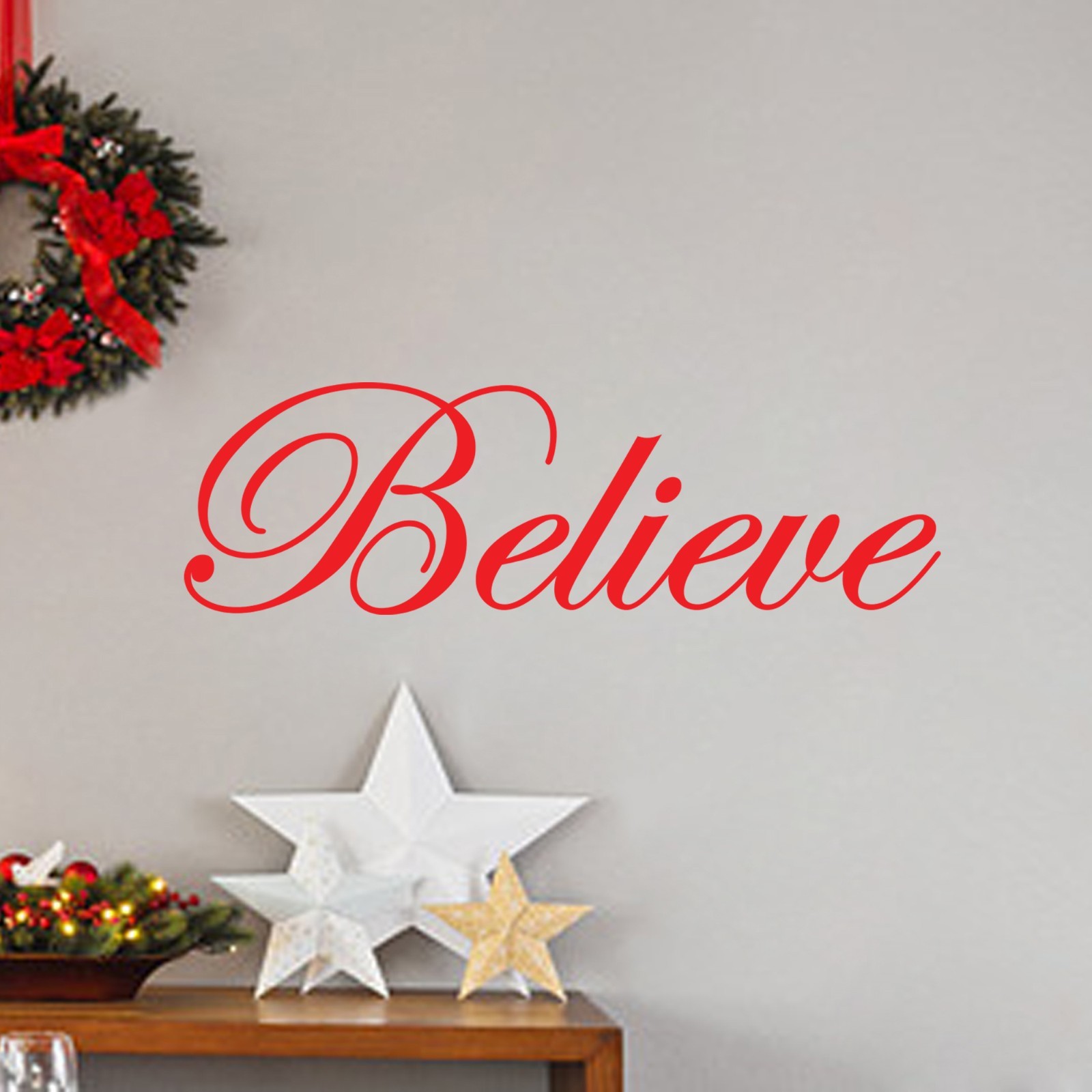 Believe – Christmas Wall Vinyl Decal Sticker Family Kids Holiday Santa Door Art