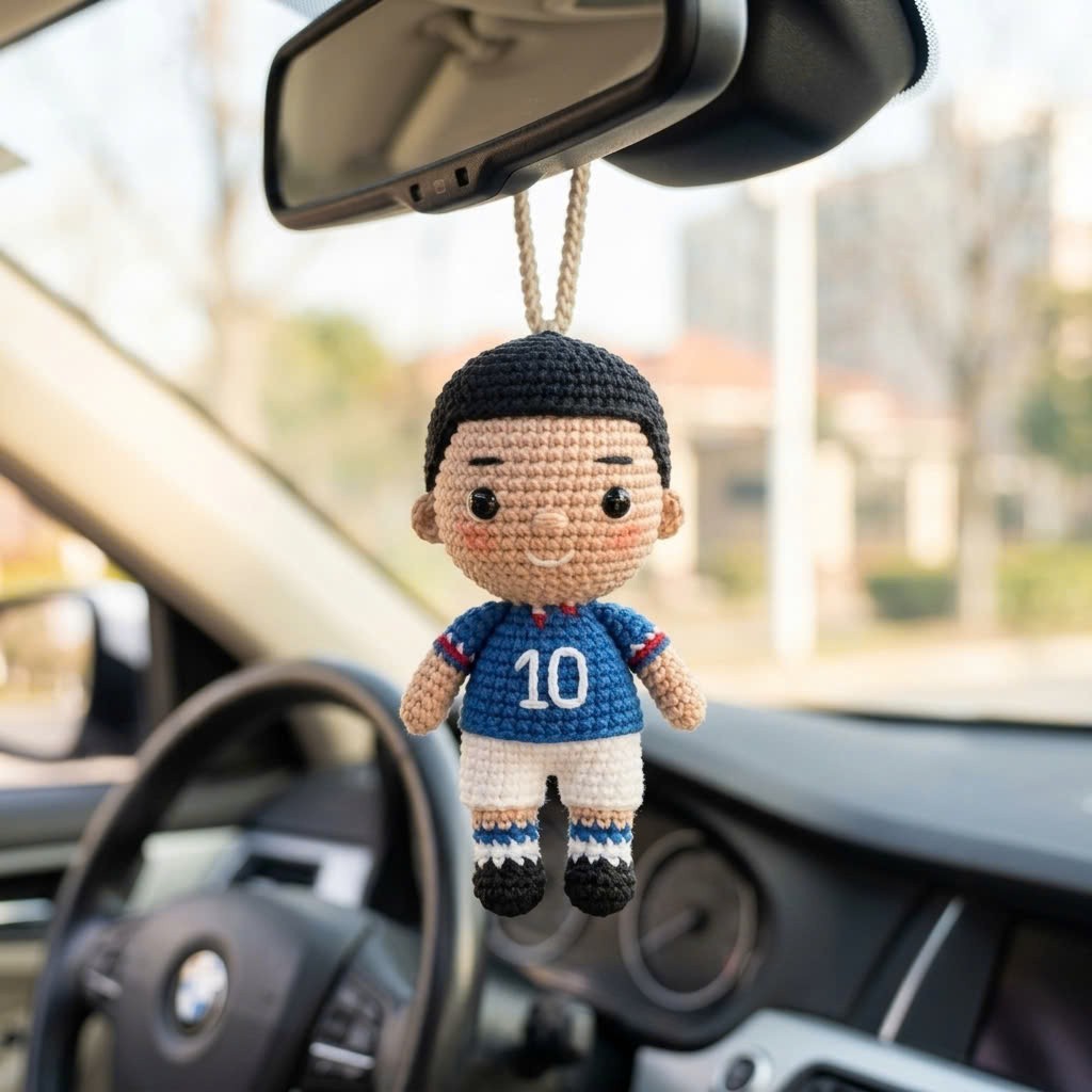 Crochet Sports Doll Keychain Handmade Bag Charm Car Mirror