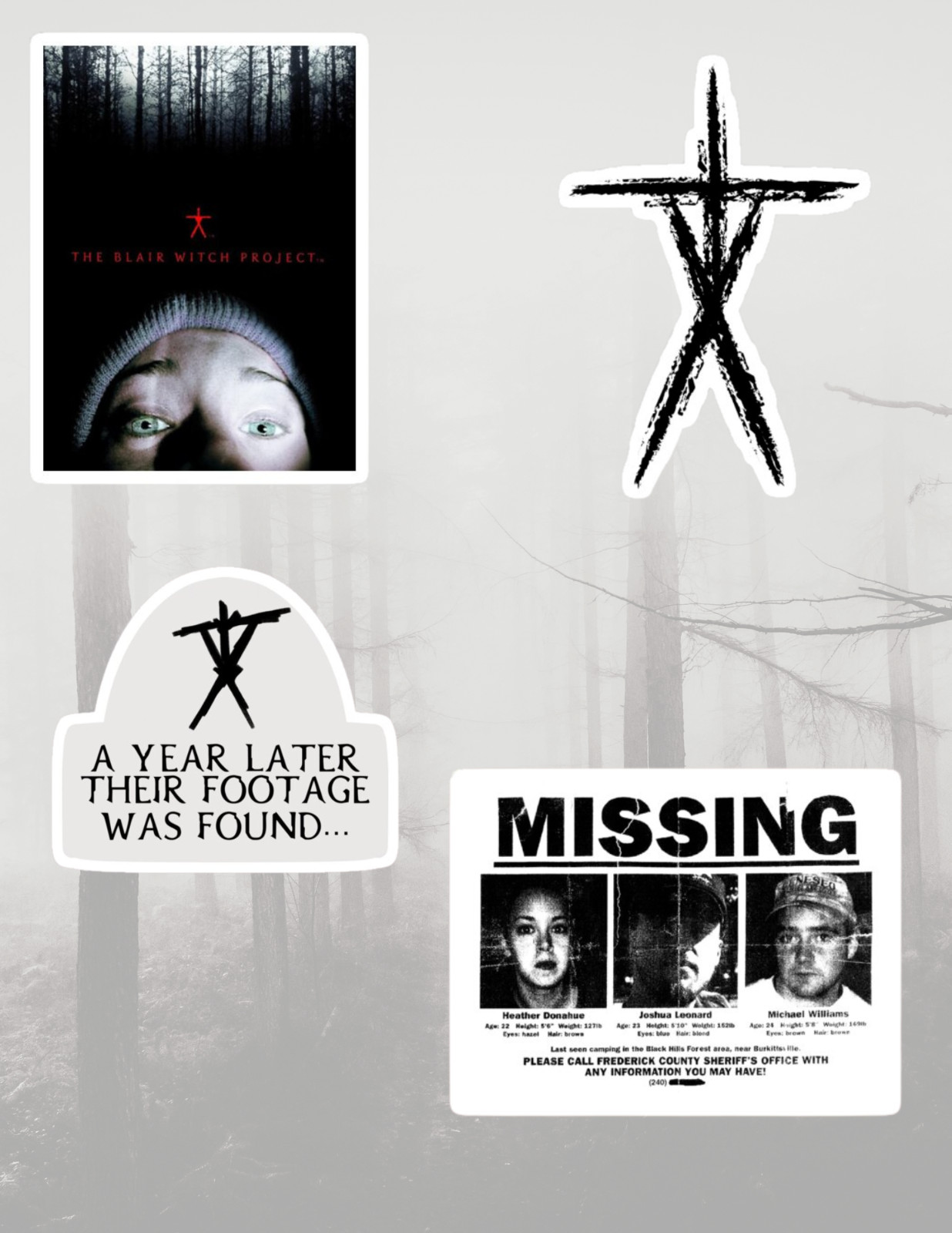 Blair Witch Project 4pc Horror Movie Sticker Pack