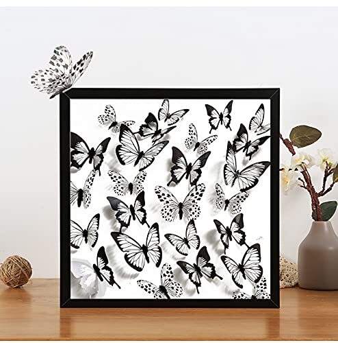 72 Pcs 3D Butterfly Wall Stickers Crystal White Black Butterfly Wall Decor,