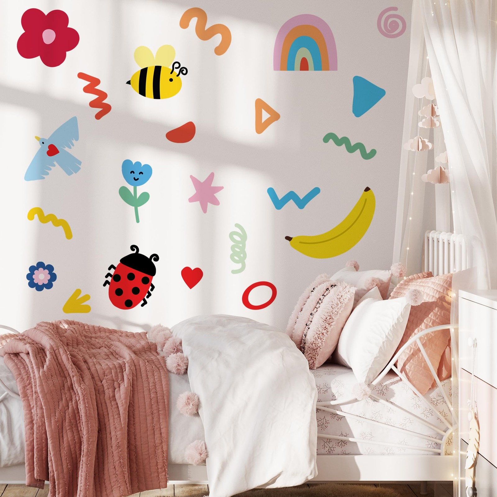 Insect Fruit Wall Decals,Watercolor Doodle Wall Stickers Decor,Peel and Stick…