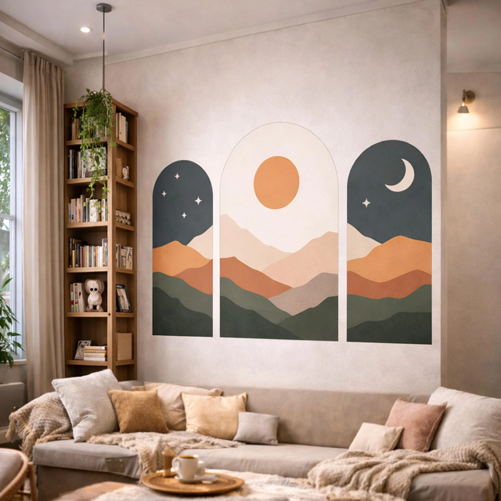 Boho Mountain Decal | Sun and Moon Art
