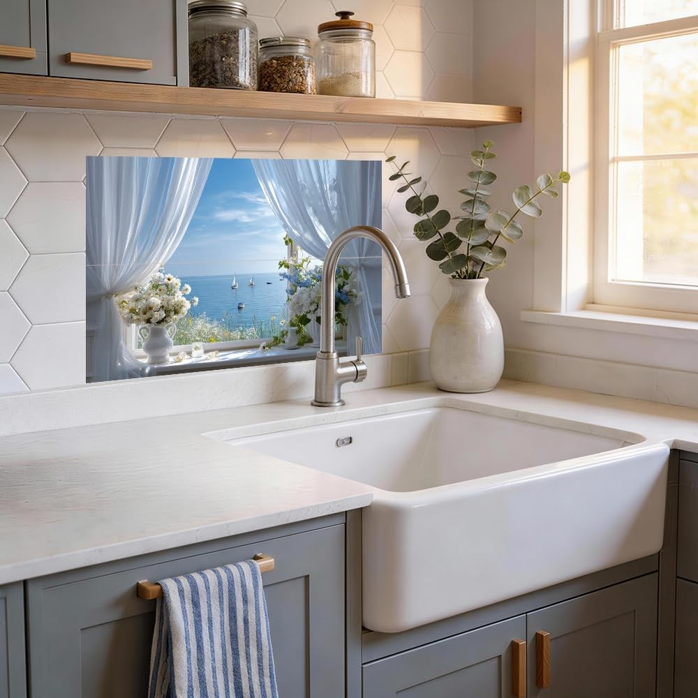 Ocean Window Wall Mural Peel Stick Kitchen Backsplash Decor Coastal Farm Hous…