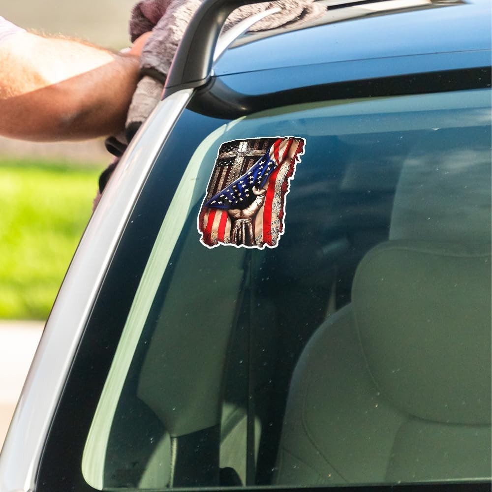 Christian Cross USA Flag Bumper Sticker Religious Patriotic Vinyl Decal 5 x 3.6"