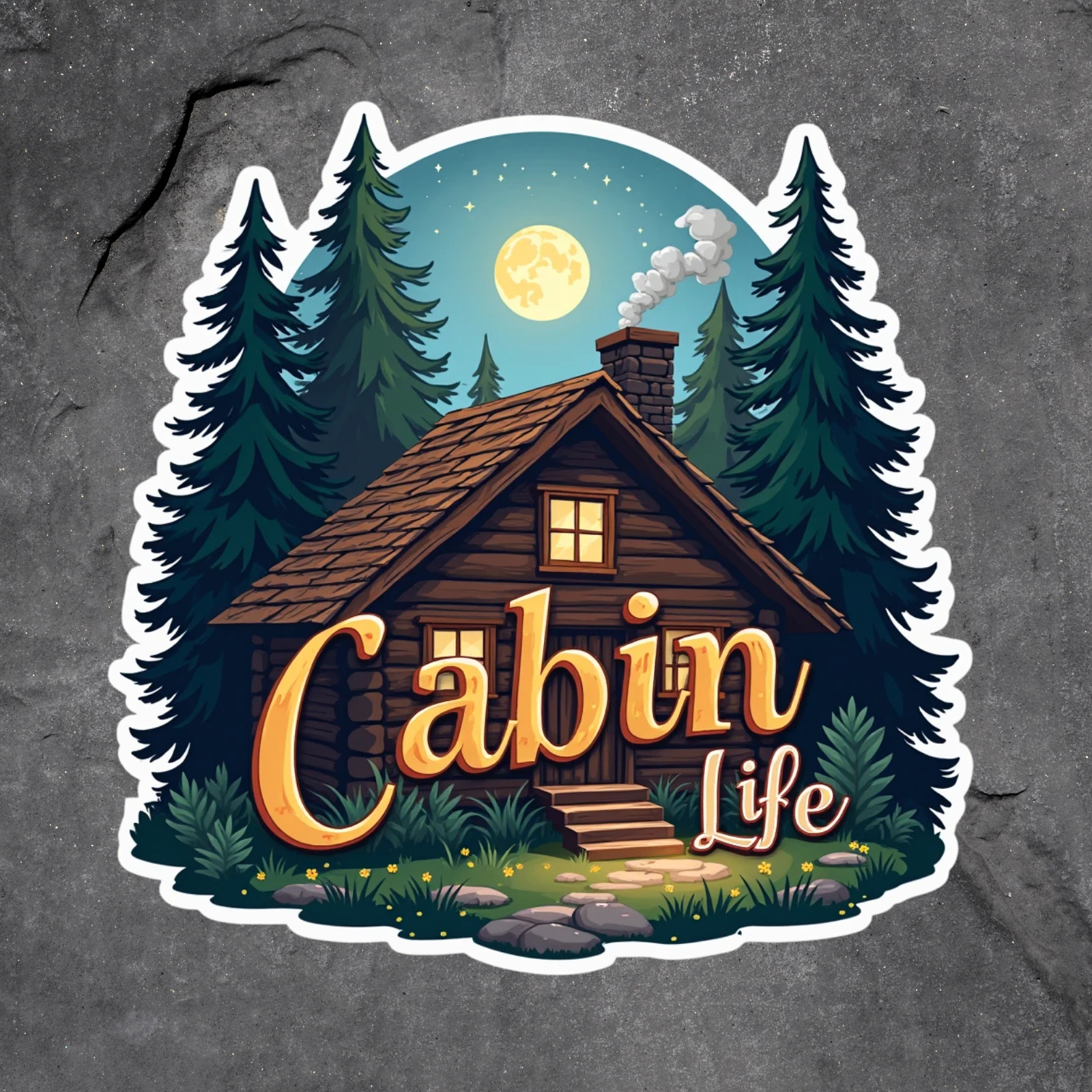 Cabin Life sticker vinyl decal rustic cabin camping outdoors nature lodge retro