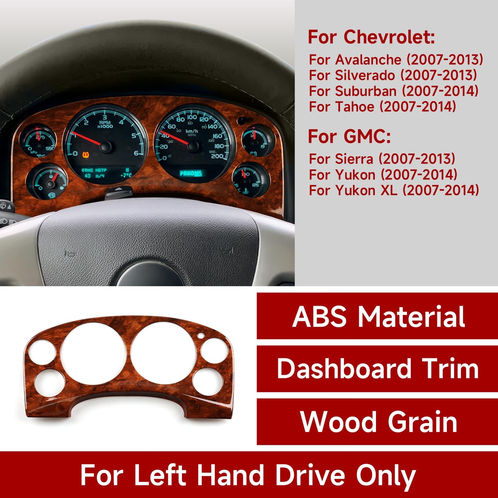 Dashboard Cover Trim Decal Wood Grain Sticker for Chevrolet GMC Vehicles