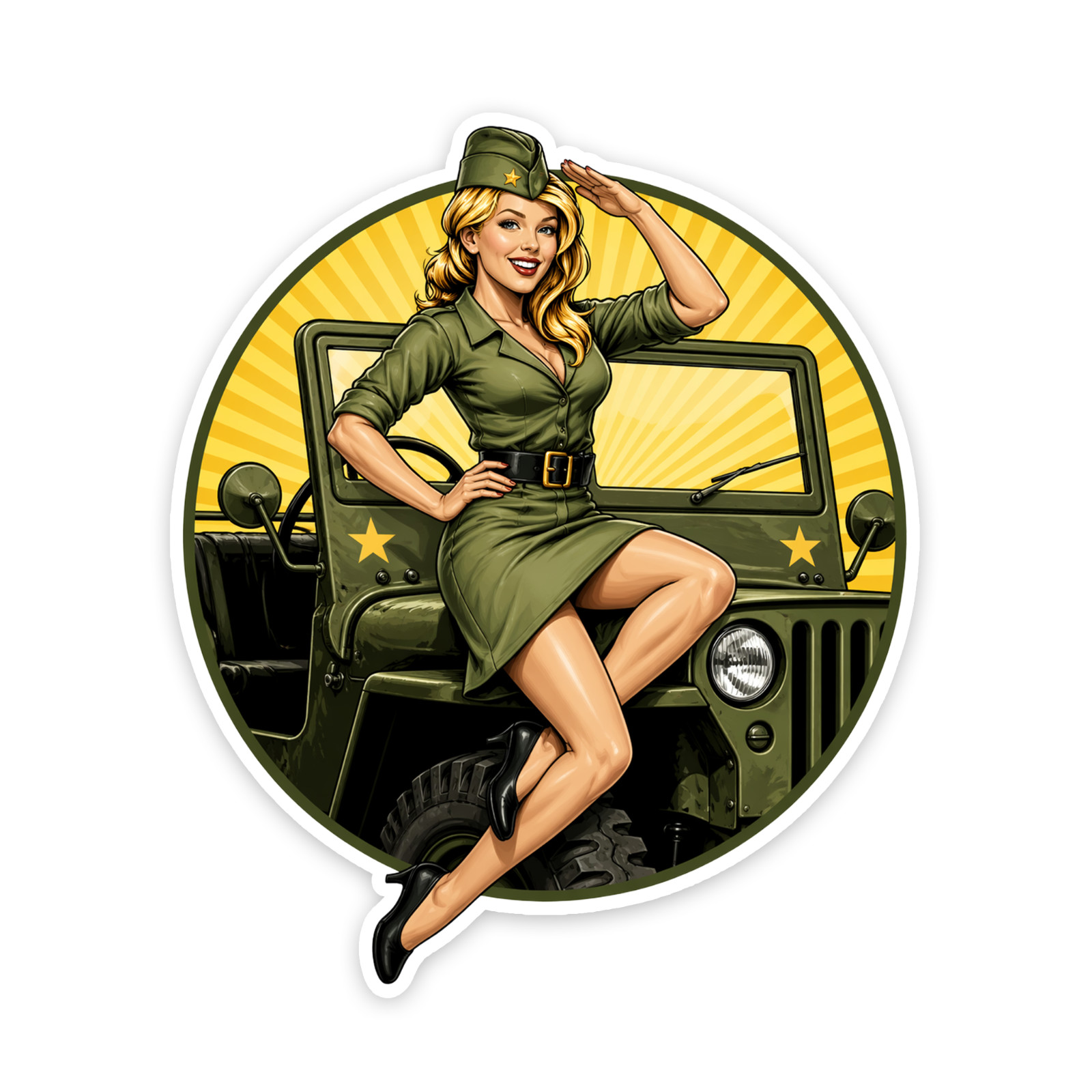 War PinUp Sticker 4 Inch Vinyl Decal WW2 PinUp Girl Vintage Waterproof High REs