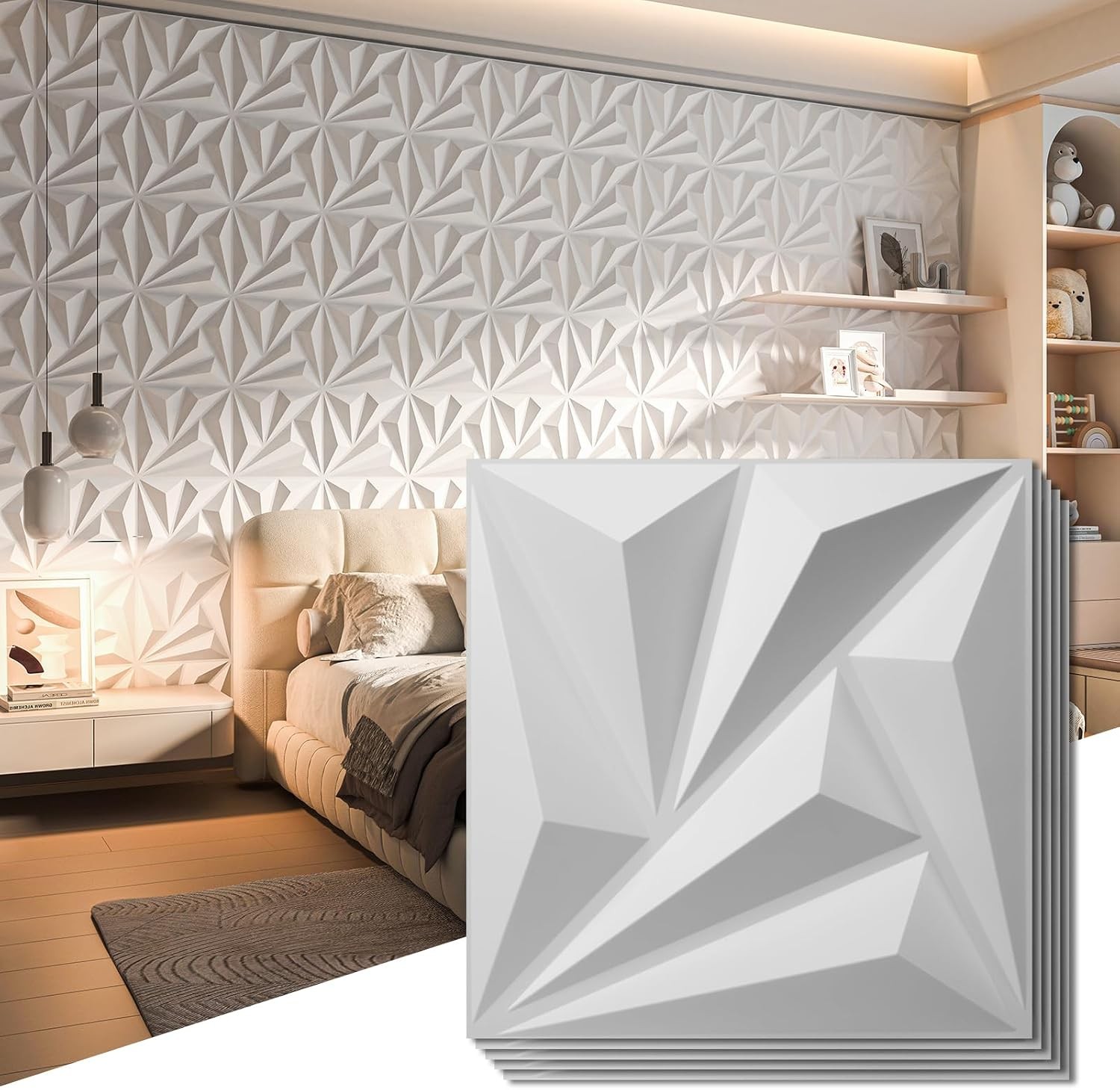 11.8"x11.8" Decorative 3D Wall Panels Diamond PVC Interior Wall Décor 10/20 Pack