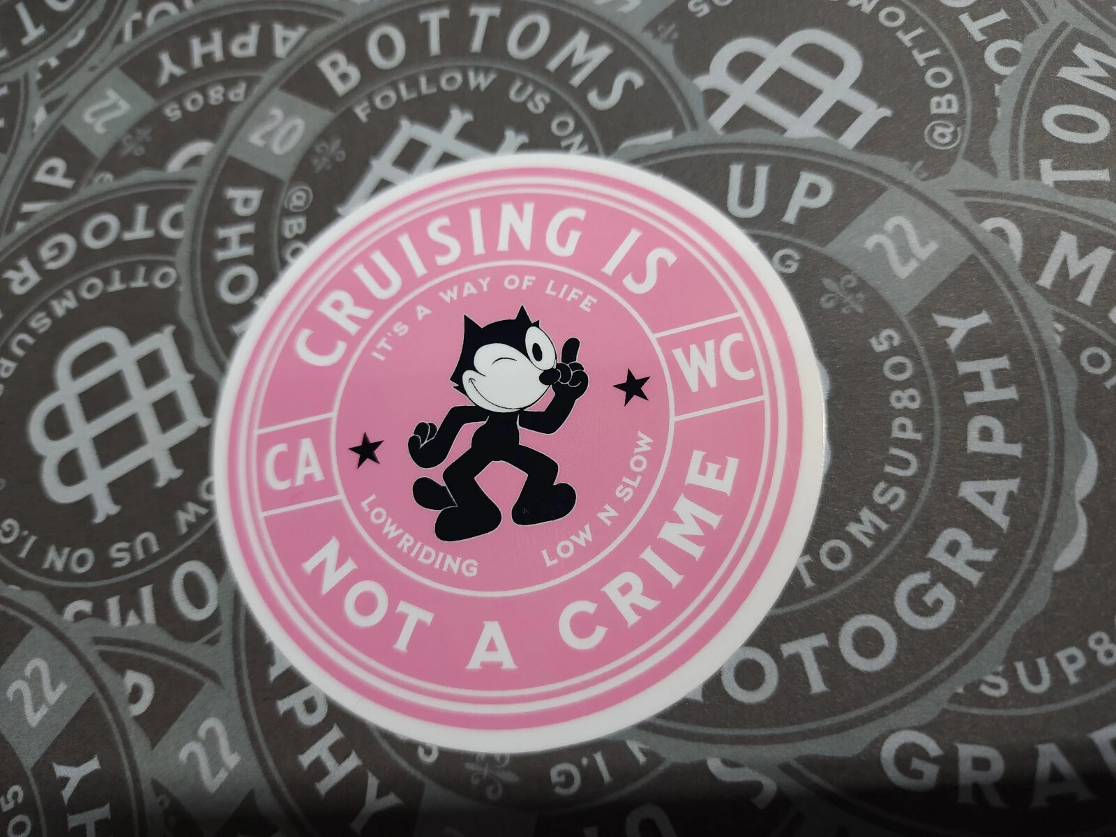 Cruising is not a Crime 3" Circle Felix the Cat