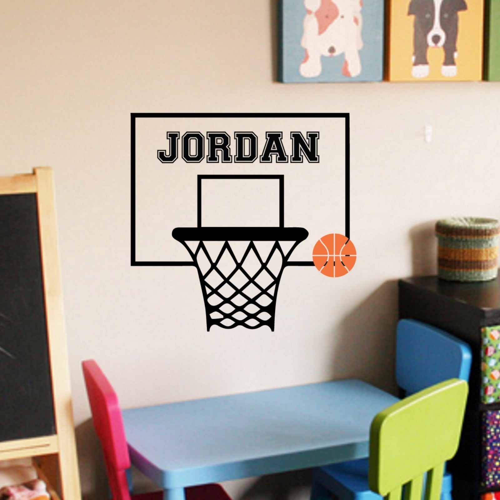 Basketball Hoop Monogram – Wall Vinyl Decal Sticker Custom Sporty Kids Room